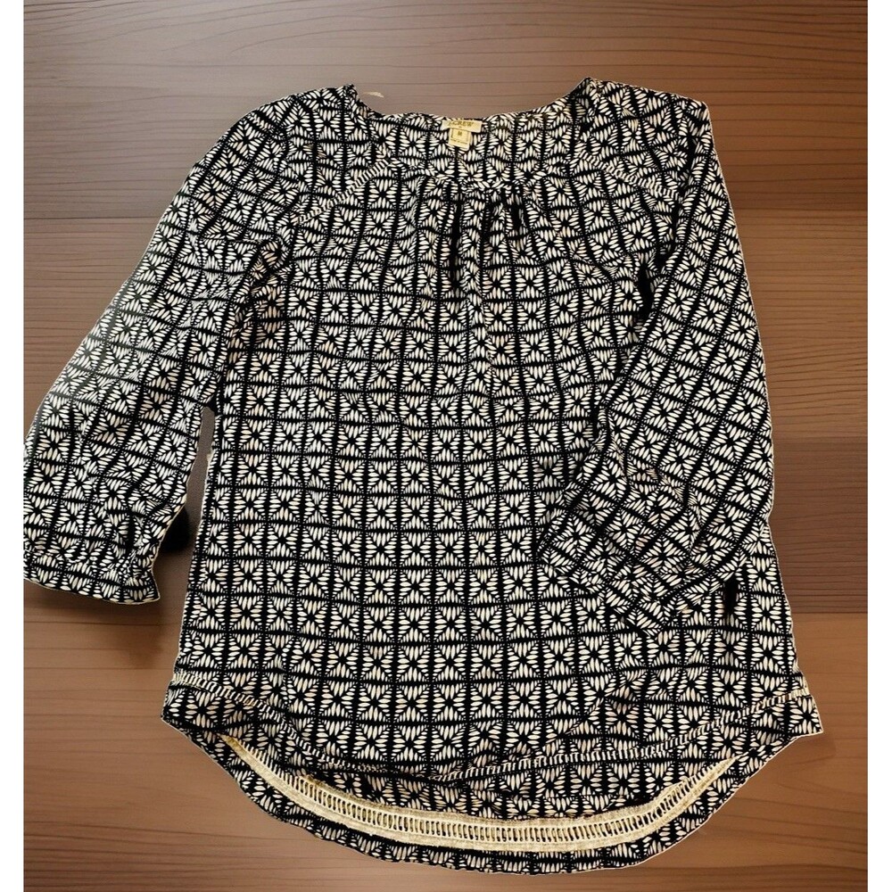 J.Crew Printed Three-Quarter Sleeve Blouse Size Medium Navy Blue White Top M